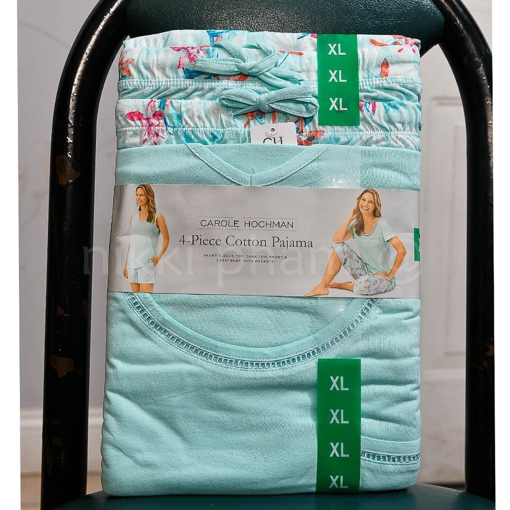 NWT Carole Hochman Ladies' 4-piece Pajama Set light blue - Picture 3 of 6